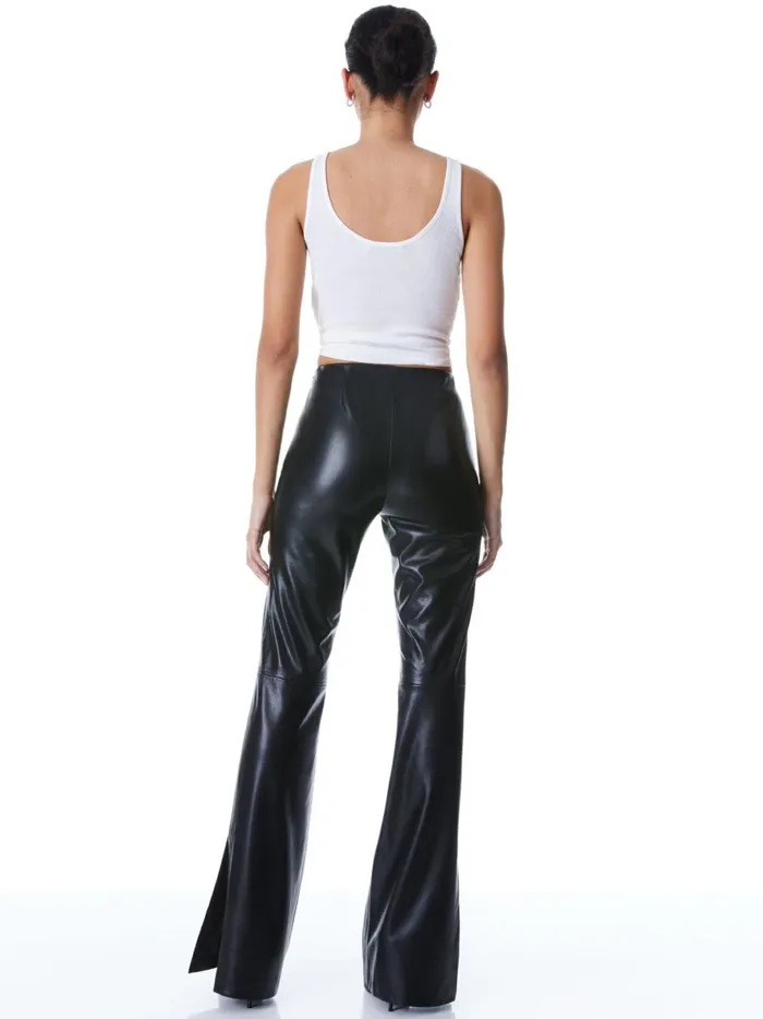 Womens Pants Alice Olivia Teeny Vegan Leather Side Slit Pant Black