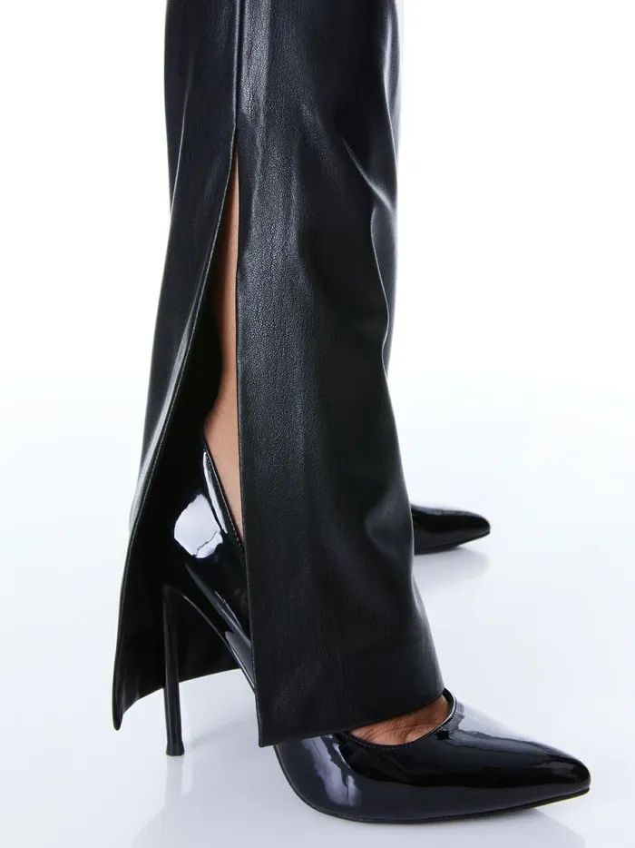 Womens Pants Alice Olivia Teeny Vegan Leather Side Slit Pant Black
