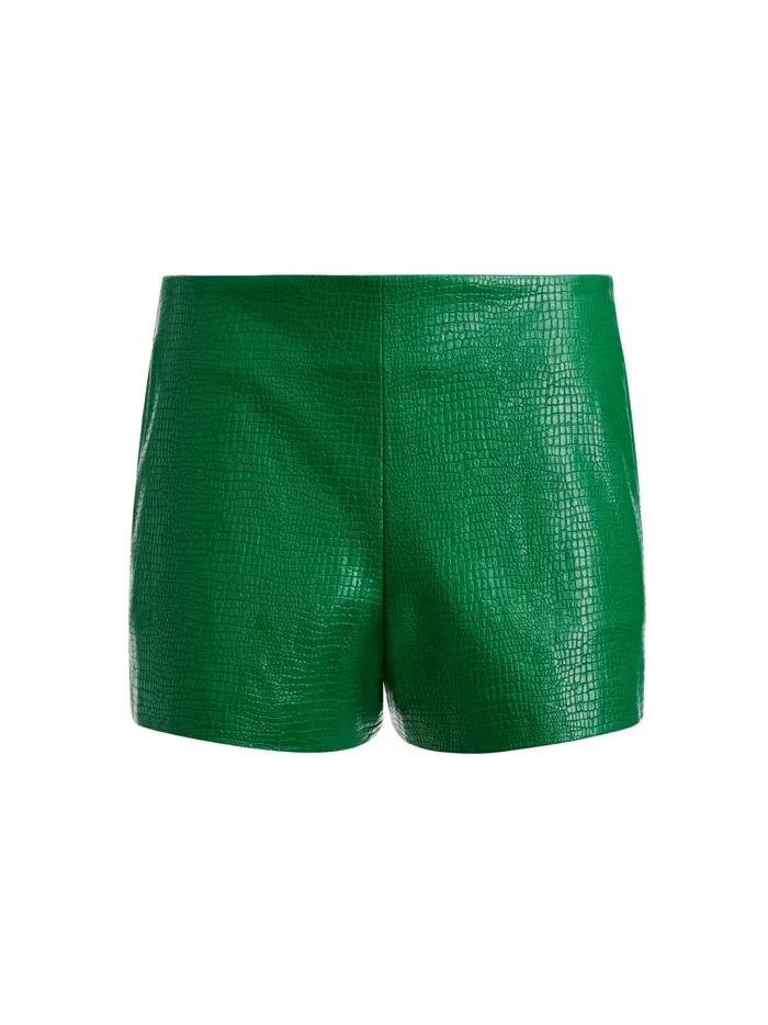 Womens Shorts Alice Olivia Briallen Vegan Leather Croc Short Emerald