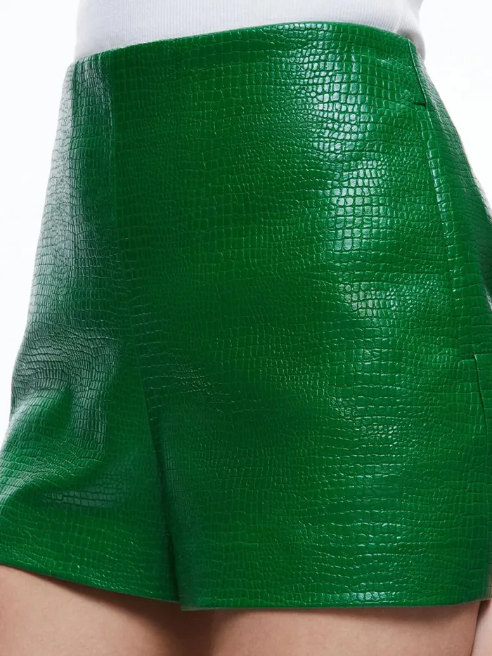 Womens Shorts Alice Olivia Briallen Vegan Leather Croc Short Emerald