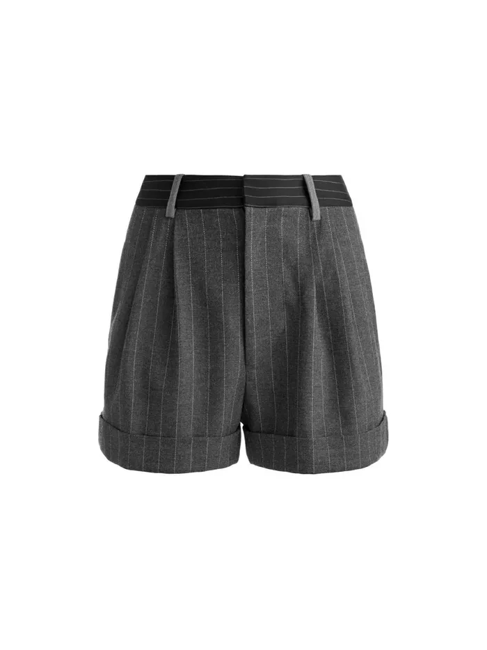 Womens Shorts Alice Olivia Conry Pleated Cuff Short Greycharcoal Pinstripe
