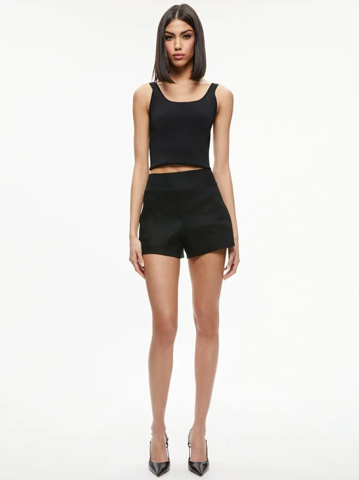 Womens Shorts Alice Olivia Donald High Waisted Linen Short Black