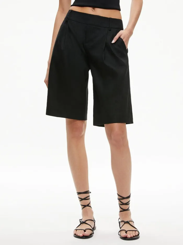 Womens Shorts Alice Olivia Eric Low Rise Linen Bermuda Short Black