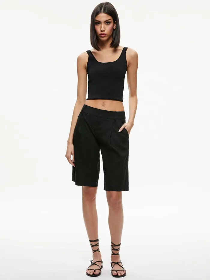 Womens Shorts Alice Olivia Eric Low Rise Linen Bermuda Short Black