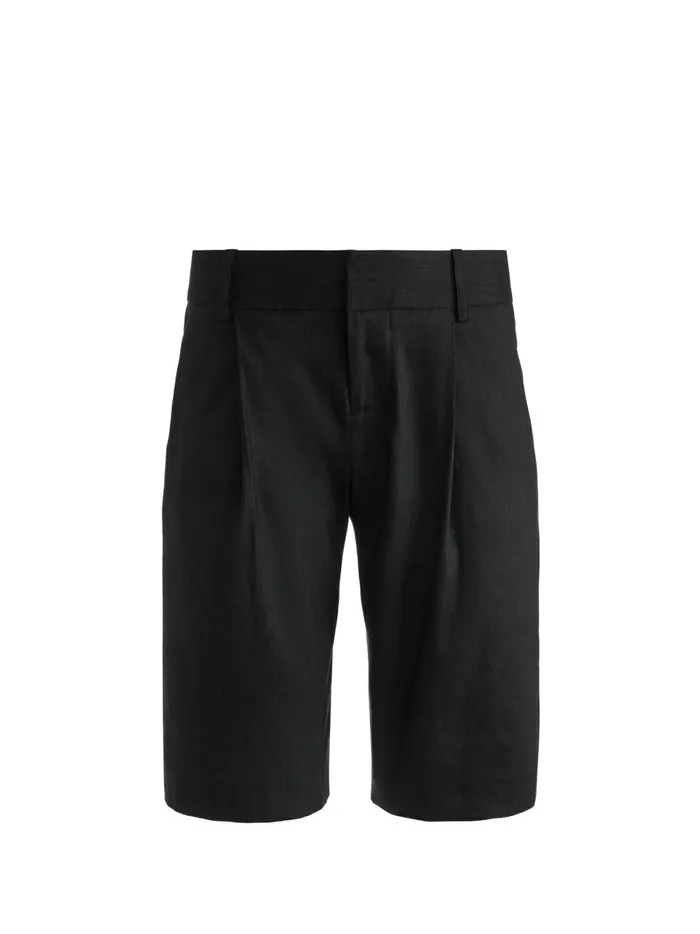 Womens Shorts Alice Olivia Eric Low Rise Linen Bermuda Short Black