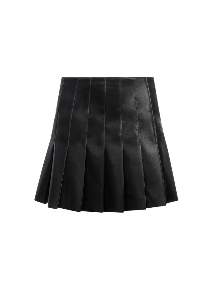 Womens Skirts Alice Olivia Carter Vegan Leather Pleated Mini Skirt Black