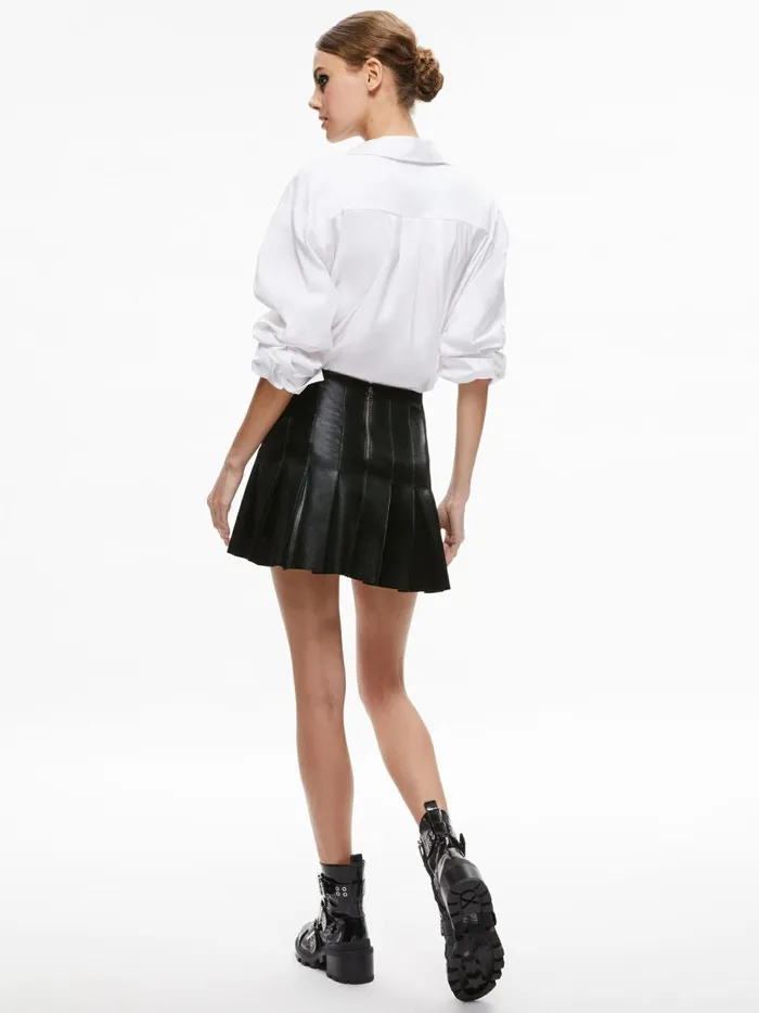 Womens Skirts Alice Olivia Carter Vegan Leather Pleated Mini Skirt Black