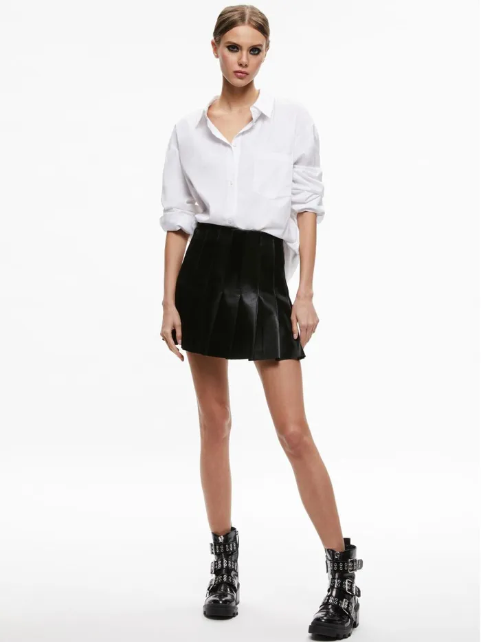 Womens Skirts Alice Olivia Carter Vegan Leather Pleated Mini Skirt Black