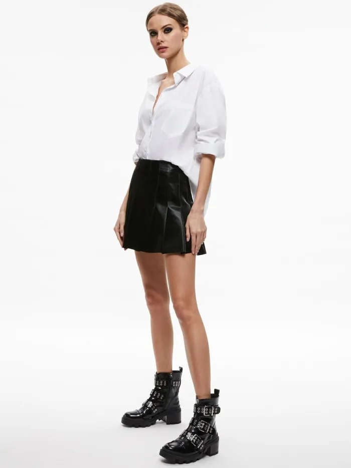 Womens Skirts Alice Olivia Carter Vegan Leather Pleated Mini Skirt Black