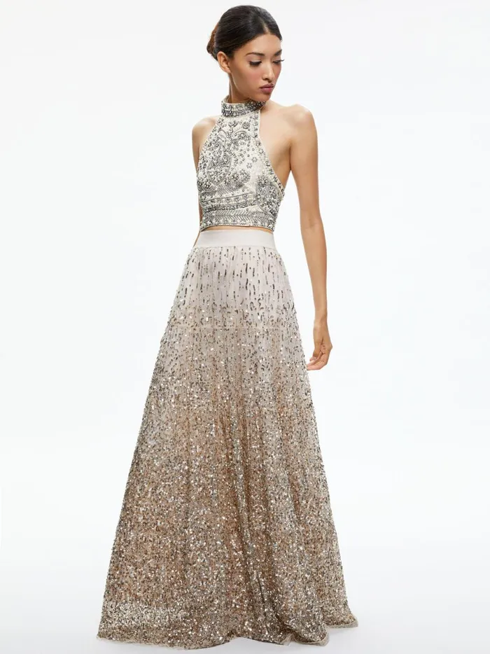 Womens Skirts Alice Olivia Catrina Sequin Embellished Gown Skirt Champagnemulti