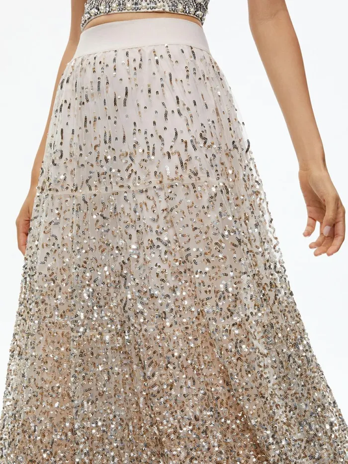 Womens Skirts Alice Olivia Catrina Sequin Embellished Gown Skirt Champagnemulti