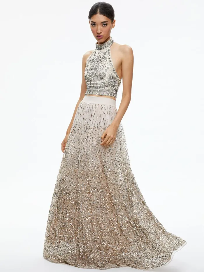 Womens Skirts Alice Olivia Catrina Sequin Embellished Gown Skirt Champagnemulti
