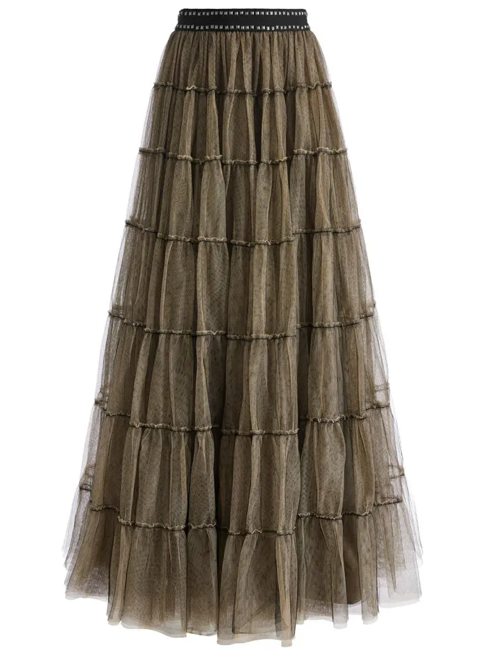 Womens Skirts Alice Olivia Darcy Tulle Studded Maxi Skirt Blackalmond