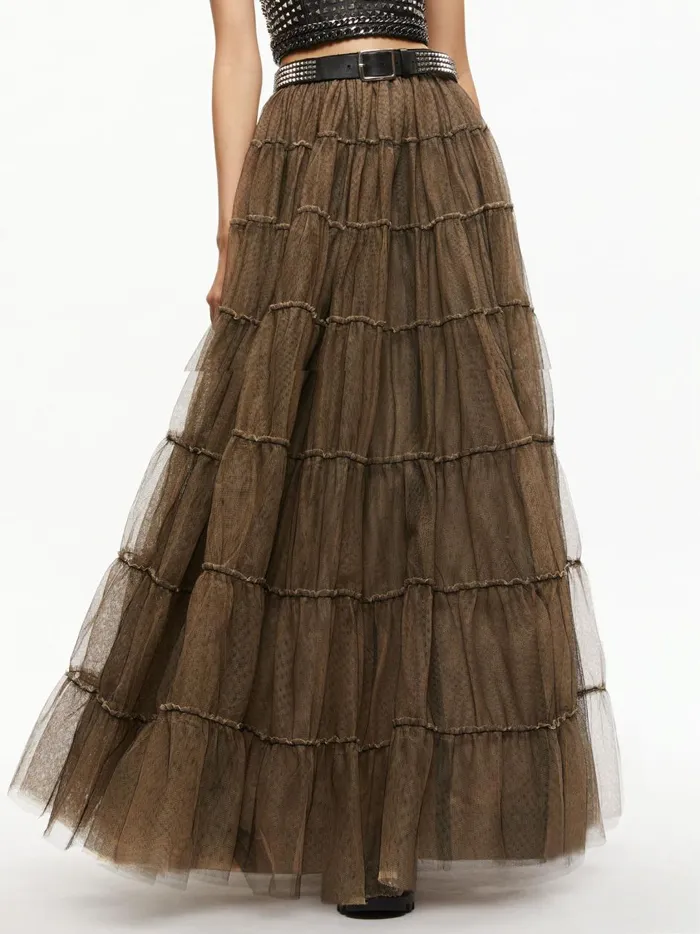 Womens Skirts Alice Olivia Darcy Tulle Studded Maxi Skirt Blackalmond