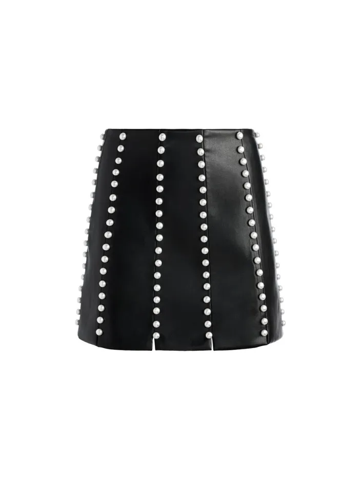 Womens Skirts Alice Olivia Lecia Embellished Vegan Leather Mini Skirt Black