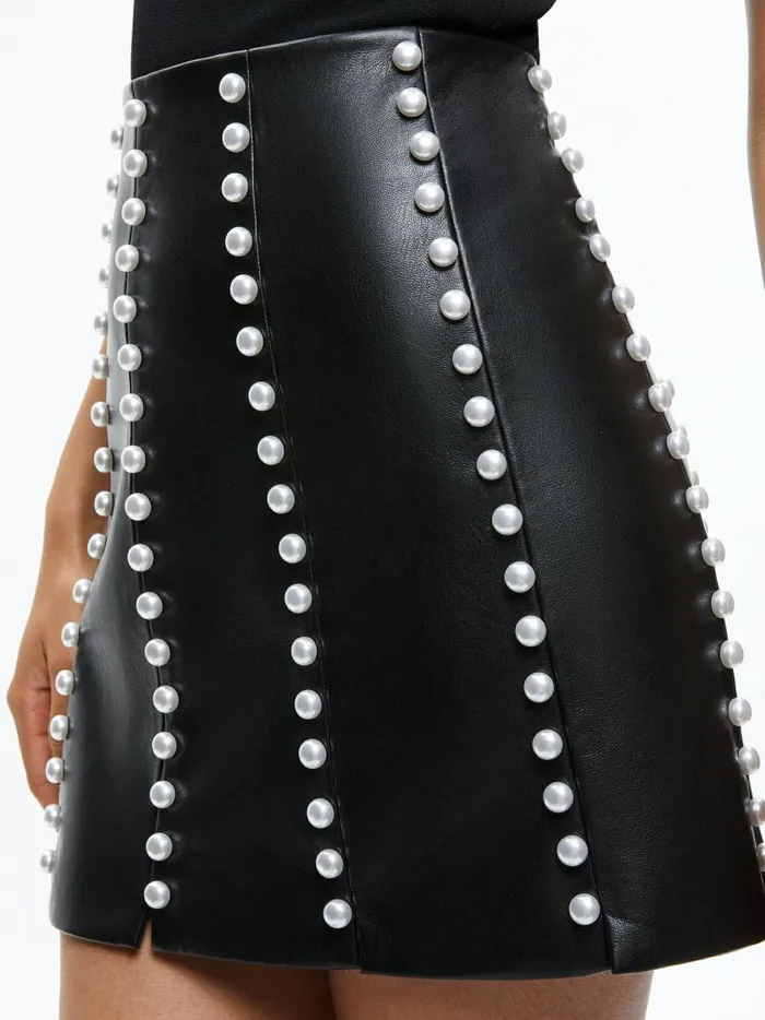 Womens Skirts Alice Olivia Lecia Embellished Vegan Leather Mini Skirt Black
