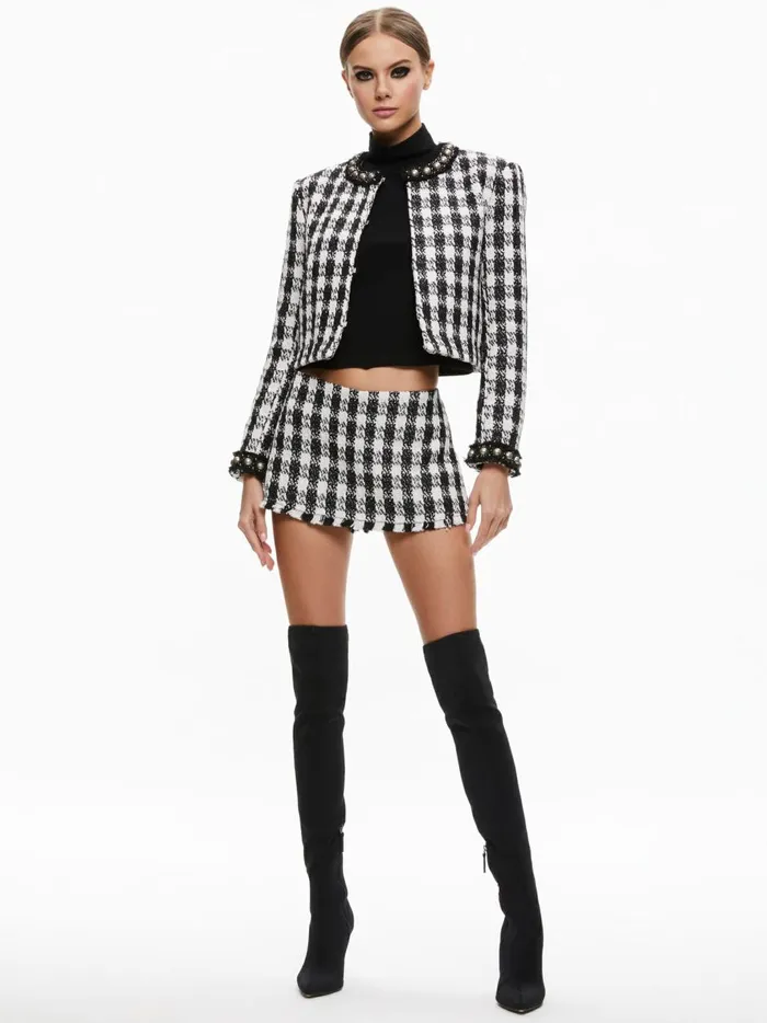 Womens Skirts Alice Olivia Mace Tweed Mini Skort Blackwhite