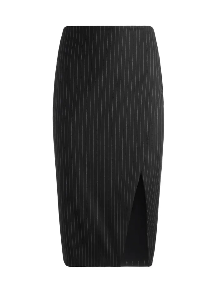 Womens Skirts Alice Olivia Siobhan Front Wrap Midi Skirt Black Pinstripe