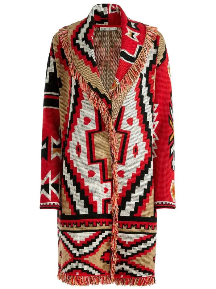 Womens Sweaters Alice Olivia Astrid Long Cardigan Bright Ruby Combo