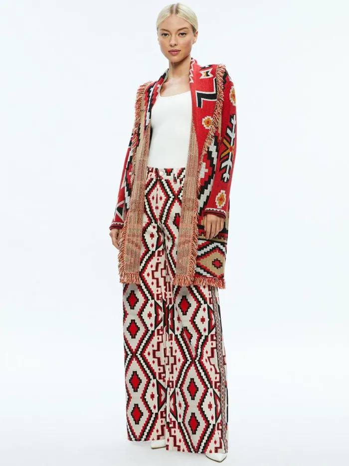 Womens Sweaters Alice Olivia Astrid Long Cardigan Bright Ruby Combo