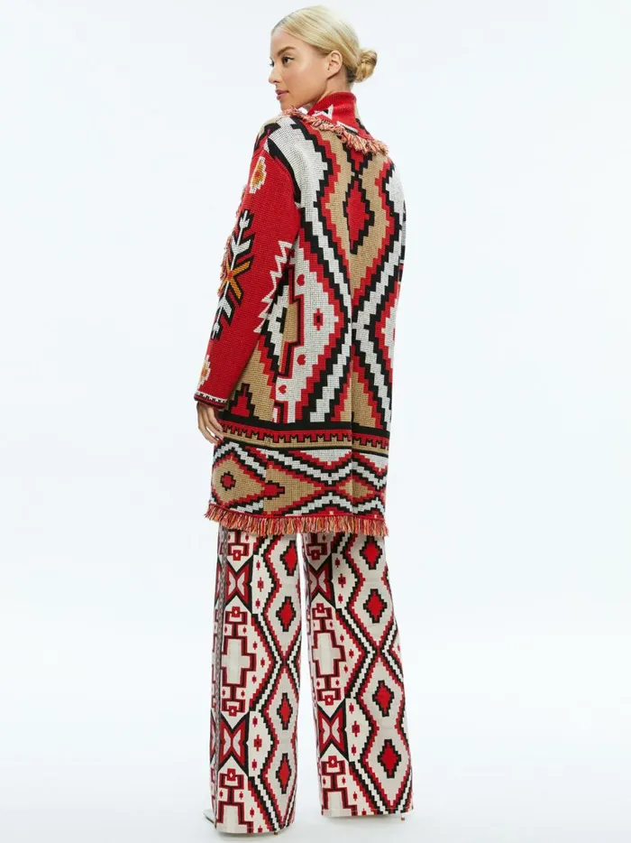 Womens Sweaters Alice Olivia Astrid Long Cardigan Bright Ruby Combo
