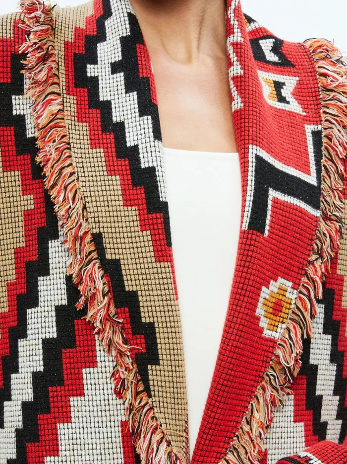 Womens Sweaters Alice Olivia Astrid Long Cardigan Bright Ruby Combo