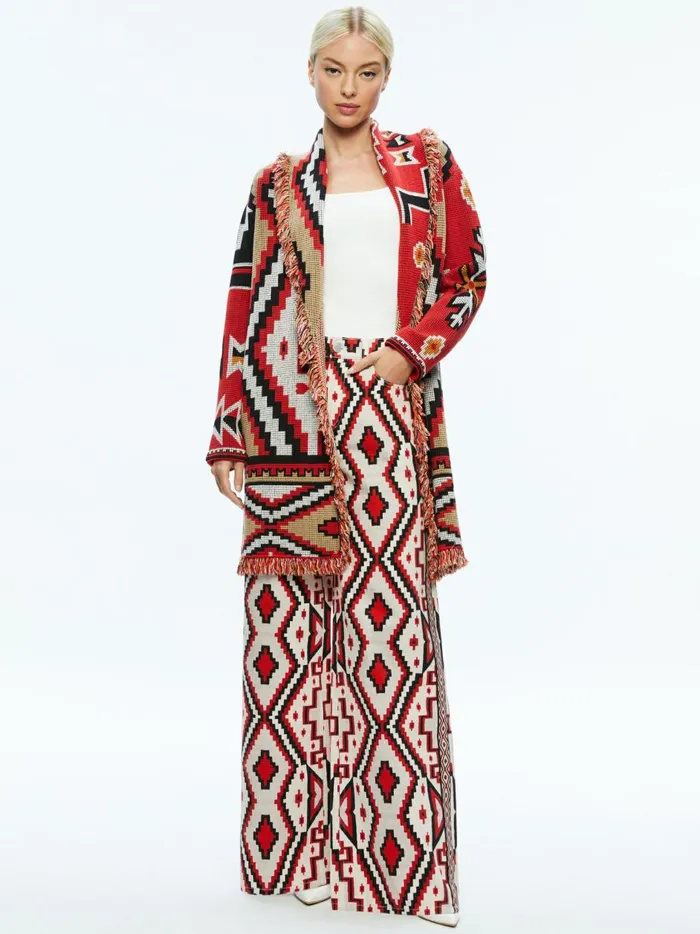 Womens Sweaters Alice Olivia Astrid Long Cardigan Bright Ruby Combo