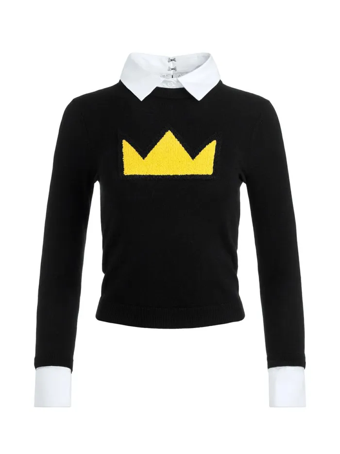 Womens Sweaters Alice Olivia X Basquiat Porla Collared Sweater Black