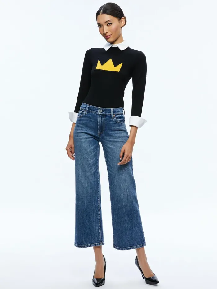 Womens Sweaters Alice Olivia X Basquiat Porla Collared Sweater Black
