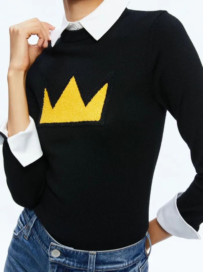Womens Sweaters Alice Olivia X Basquiat Porla Collared Sweater Black