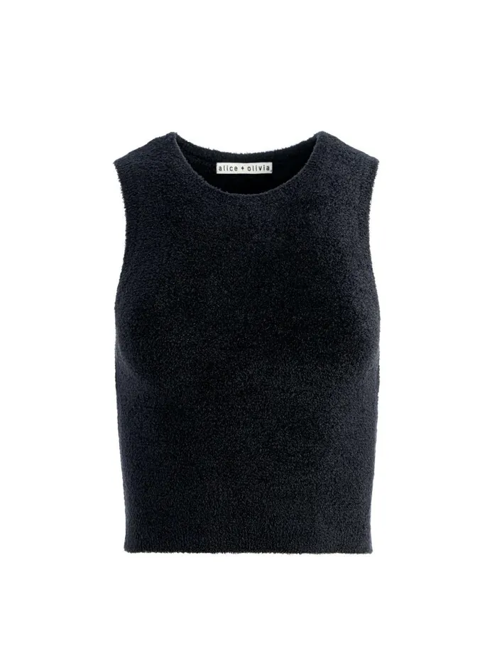 Womens Tops Alice Olivia Amity Sleeveless Cropped Tank Black