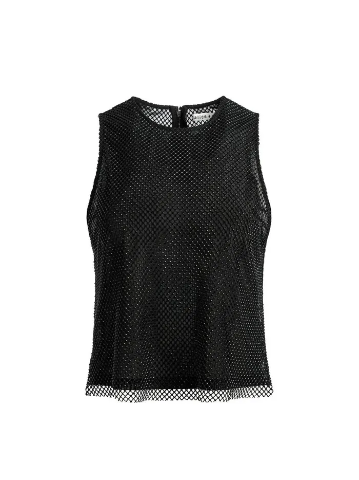 Womens Tops Alice Olivia Angelina Crystal Embellished Tank Black
