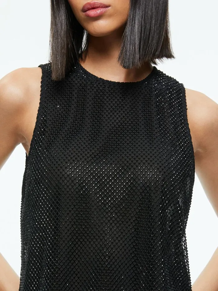 Womens Tops Alice Olivia Angelina Crystal Embellished Tank Black