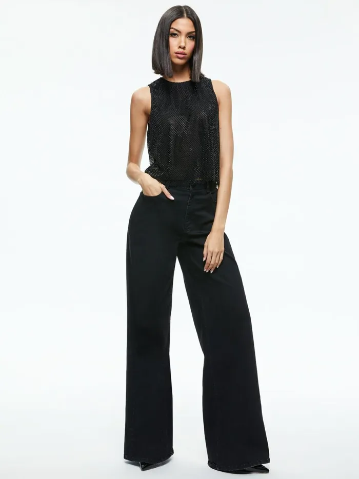 Womens Tops Alice Olivia Angelina Crystal Embellished Tank Black