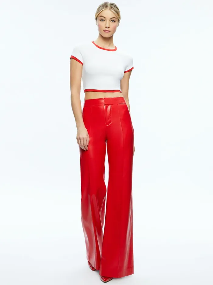 Womens Tops Alice Olivia Baby Tee Off White bright Ruby