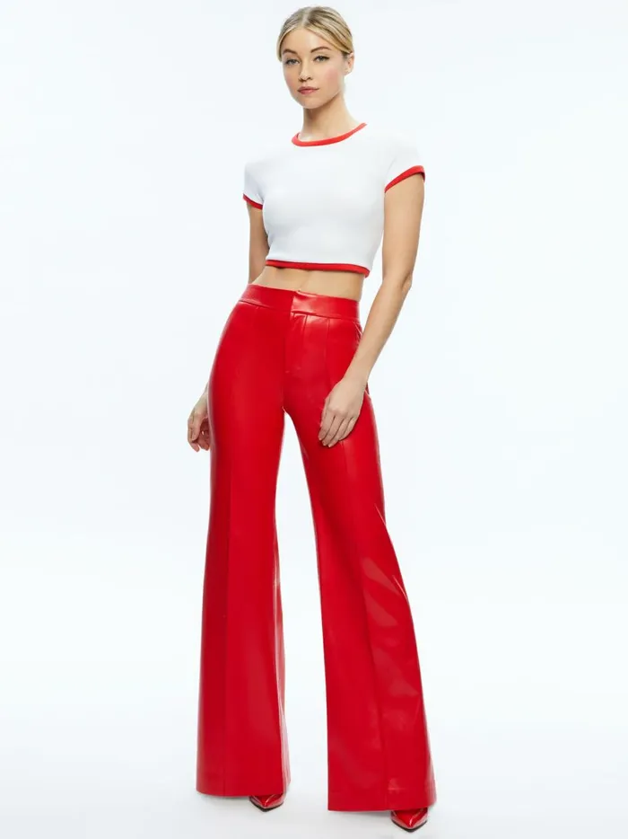 Womens Tops Alice Olivia Baby Tee Off White bright Ruby