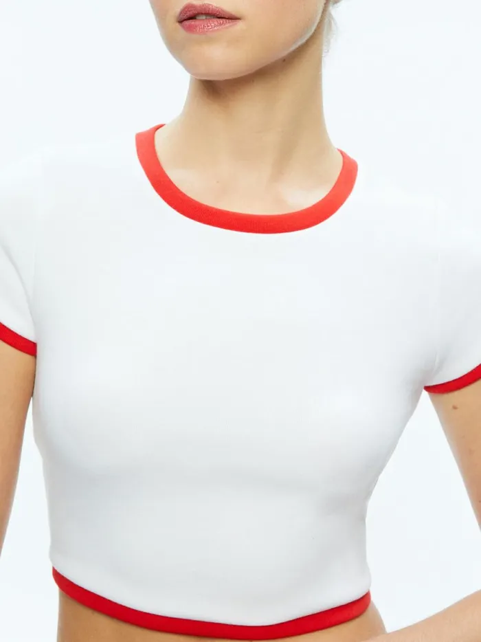 Womens Tops Alice Olivia Baby Tee Off White bright Ruby