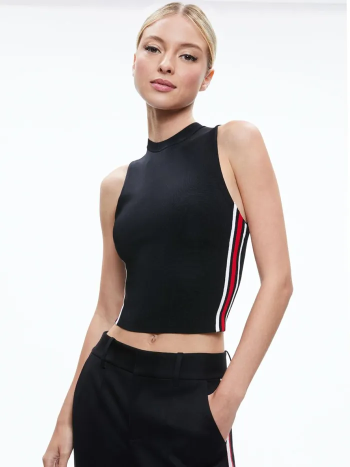 Womens Tops Alice Olivia Darina Mock Neck Tank Blackperfect Ruby