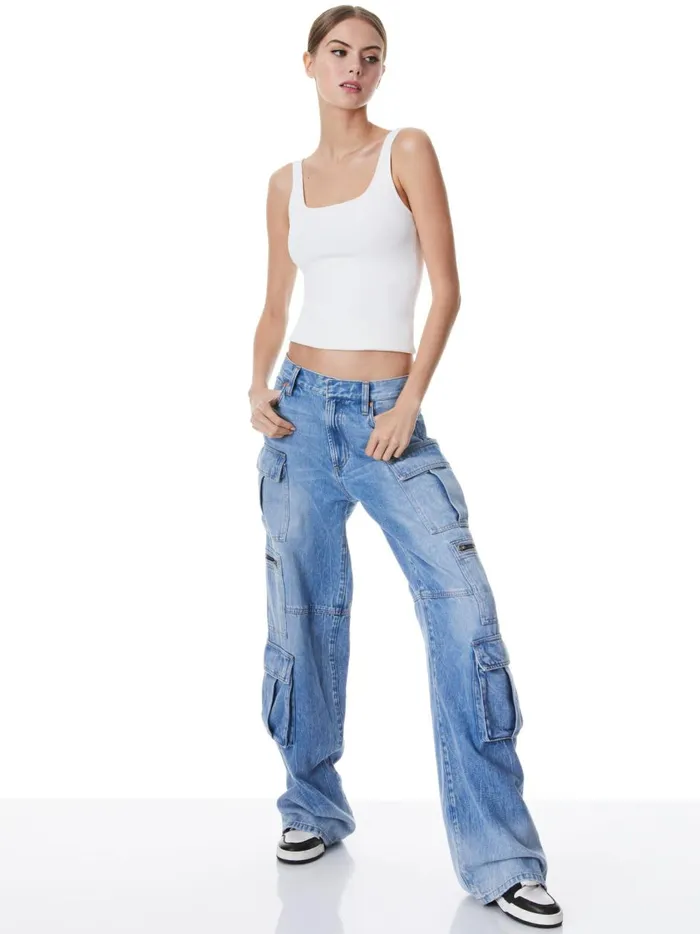 Womens Tops Alice Olivia Daryn Sculpting Tank Ecru