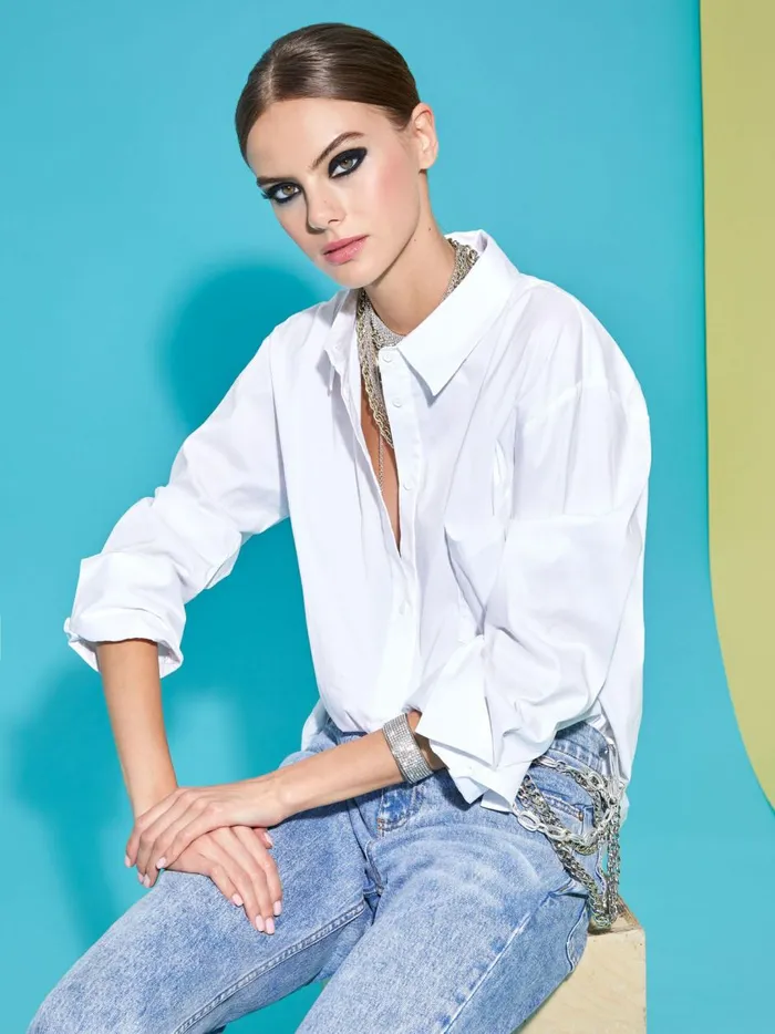 Womens Tops Alice Olivia Finely Oversized Long Button Down Shirt White