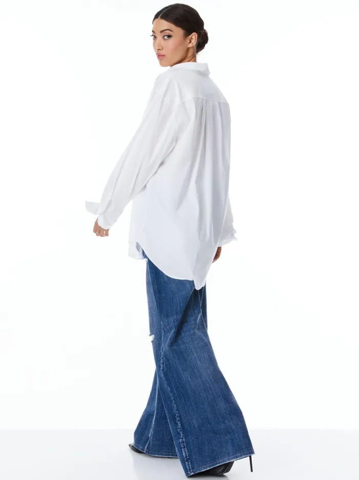 Womens Tops Alice Olivia Finely Oversized Long Button Down Shirt White