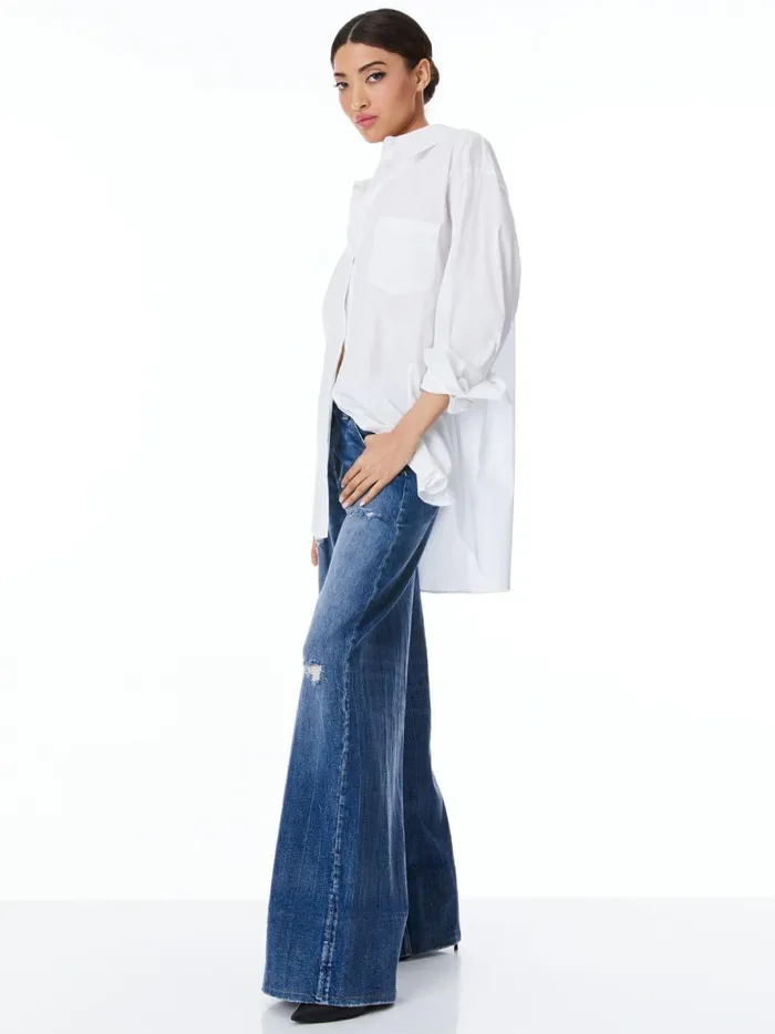 Womens Tops Alice Olivia Finely Oversized Long Button Down Shirt White