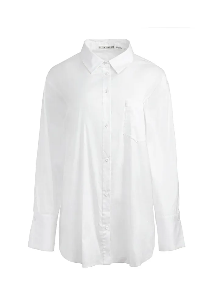 Womens Tops Alice Olivia Finely Oversized Long Button Down Shirt White