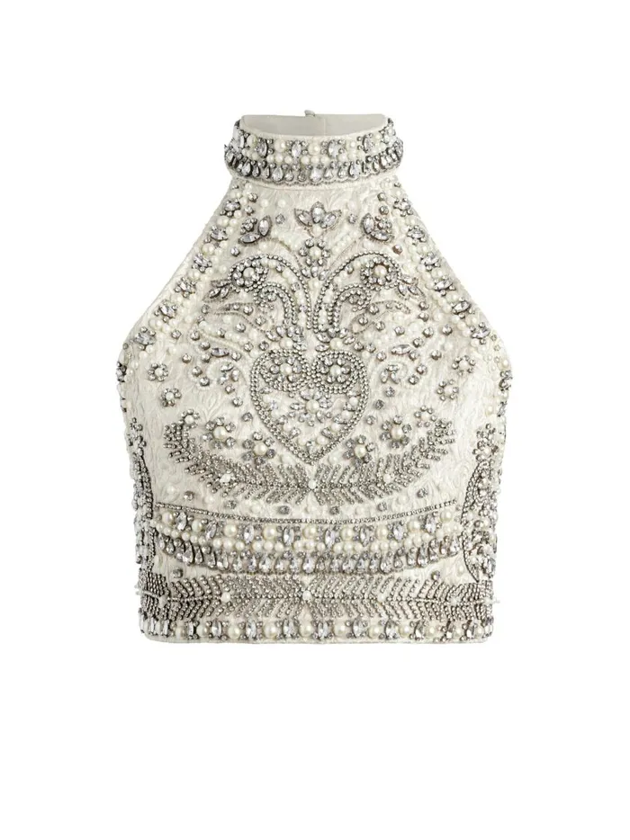 Womens Tops Alice Olivia Gatz Embellished High Neck Top Multi