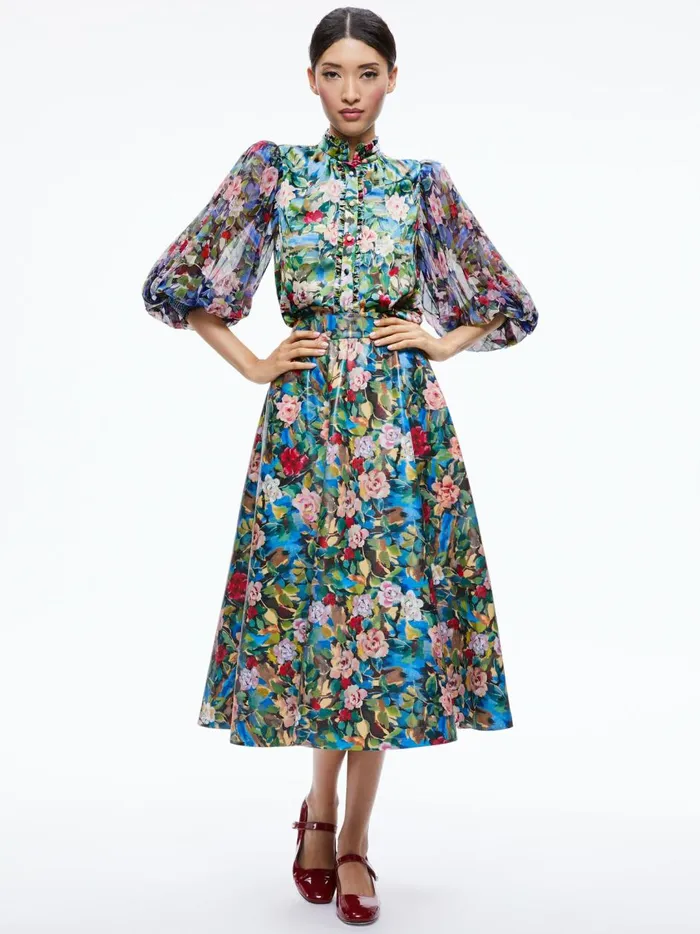 Womens Tops Alice Olivia Ilan Smocked Sleeve Button Front Blouse Breeze Floral Sm
