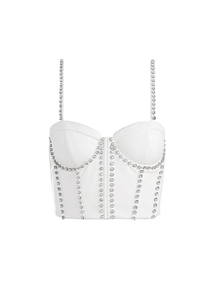 Womens Tops Alice Olivia Jeanna Bustier Vegan Leather Crop Top Off White