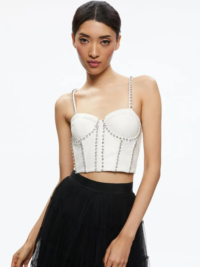 Womens Tops Alice Olivia Jeanna Bustier Vegan Leather Crop Top Off White