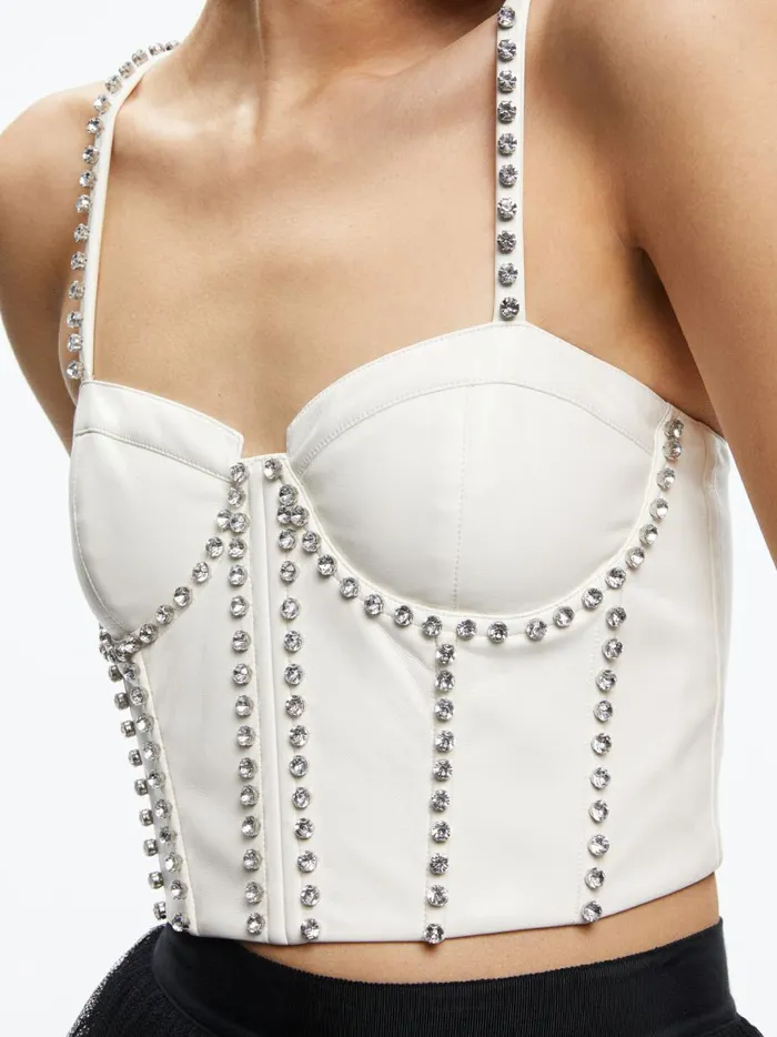 Womens Tops Alice Olivia Jeanna Bustier Vegan Leather Crop Top Off White