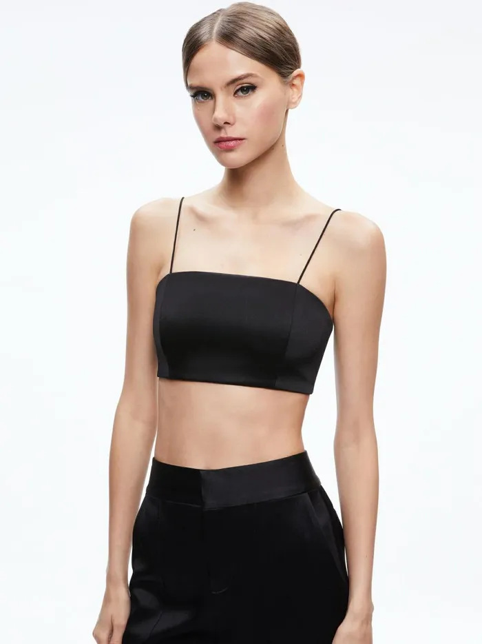 Womens Tops Alice Olivia Sasha Thin Strap Crop Top Black