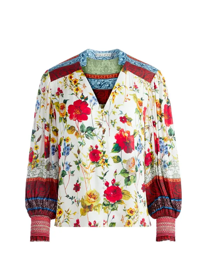 Womens Tops Alice Olivia Serena Button Front Blouson Sleeve Top Dew Floral